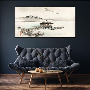 Obraz na plátně Obraz na plátně Jezero Chata hory ptáci