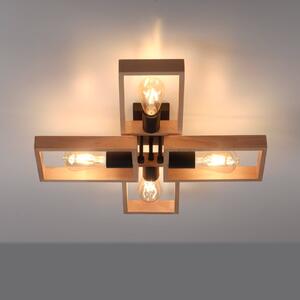 JUST LIGHT. GmbH Rámové stropní svítidlo ze dřeva, čtyři světla, stmívatelný, Světlé dřevo, Obývací pokoj / jídelna, Dřevo