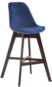 Barová židle Cannes ~ samet, dřevěné nohy cappuccino Barva Modrá