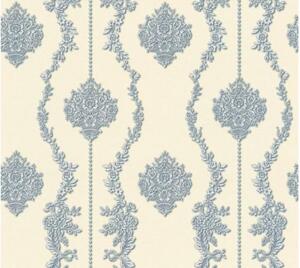 A.S. Création | Vliesová tapeta na zeď Chateau 34493-6 | 0,53 x 10,05 m | béžová, modrá, metalická