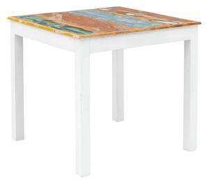 Masivní jídelní stůl Perth z recyklovaného dřeva, lakovaný, bílý s barevnými prvky – 80×80 cm