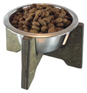 Wook | Dřevěný stojan s miskou pro psy vel. S - 450 ml Výška podstavce: 10 cm, Barva: eben, Personalizace: Ne