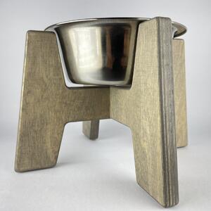 Wook | Dřevěný stojan s miskou pro psy vel. M - 750 ml Výška podstavce: 15 cm, Barva: patina, Personalizace: Ne