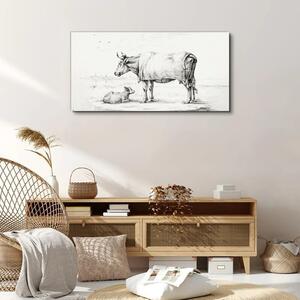 Obraz na plátně Obraz na plátně Kreslení zvířat kráva tele