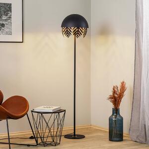 Stojací lampa Lucande Aparas, listový vzhled, černo-zlatá barva