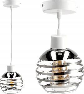 BERGE Skleněná LED závěsná lampa bílá 1xE27 - kulička s horizontálními pruhy