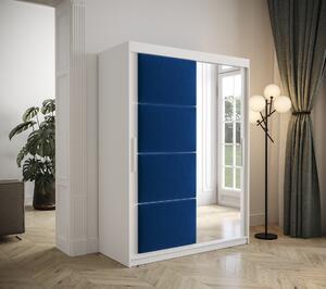 Šatní skřín Tempica 150cm se zrcadlem, bílá/modrý panel