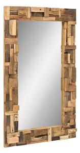 Masivní zrcadlo Kavali z recyklovaného starého dřeva, nezpracované, hnědé – 105×180 cm