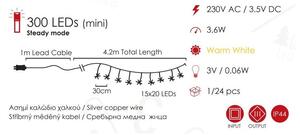 ACA DECOR LED dekorační stříbrná girlanda Starburst, 420 cm, teplá bílá barva, 230V