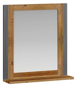 Masivní koupelnové zrcadlo Detroit z recyklované borovice a kovu, lakované, hnědé – 60×15×65 cm