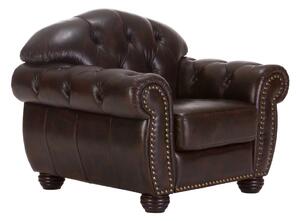Masivní křeslo Chesterfield Hereford z pravé kůže, hnědé – 112×96×94 cm