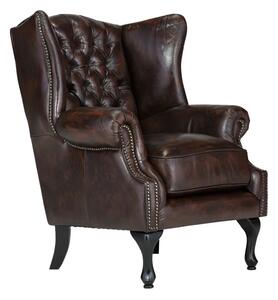 Křeslo ušák Chesterfield Pittsfield z pravé kůže, hnědé – 89×79×104 cm