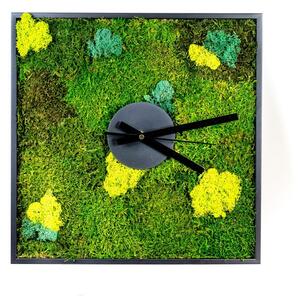 Mechové hodiny 35x35 cm z plochého mechu v kombinaci s lišejníkem, černá +