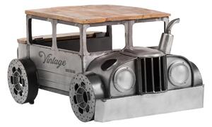 Masivní konferenční stolek Car Vintage z manga a kovu, lakovaný, stříbrná – 102×65×48 cm