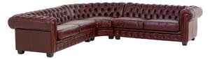 Masivní rohová sedací souprava Chesterfield III z pravé kůže, červená – 294×294×74 cm