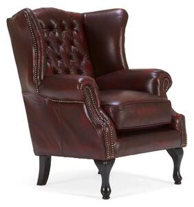Křeslo ušák Chesterfield Pittsfield z pravé kůže, červené