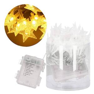 LED řetěz Hvězdy - 5m, 50LED, 8 funkcí, 3xAA, IP44, teplá bílá