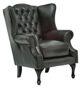 Masivní křeslo ušák Chesterfield Pittsfield z pravé kůže, zelené
