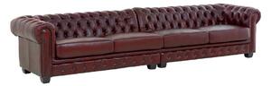 Masivní Chesterfield pohovka, pravá kůže, starožitná červená – 352×100×72 cm