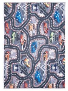 Makro Abra Dětský kusový koberec FLANNEL PRINTED B-605 Závodní Auta Ulice šedý Rozměr: 80x150 cm