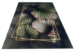 Makro Abra Moderní kusový koberec FLANNEL PRINTED Y-A Listy Květy antracitový zelený Rozměr: 80x150 cm