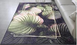 Makro Abra Moderní kusový koberec FLANNEL PRINTED Y-A Listy Květy antracitový zelený Rozměr: 80x150 cm