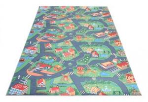 Makro Abra Dětský kusový koberec FLANNEL PRINTED B-601 Uličky Město zelený šedý Rozměr: 140x200 cm