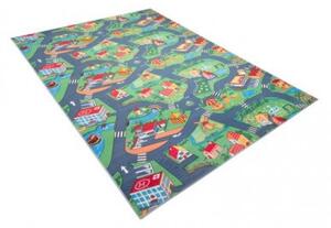 Makro Abra Dětský kusový koberec FLANNEL PRINTED B-601 Uličky Město zelený šedý Rozměr: 140x200 cm