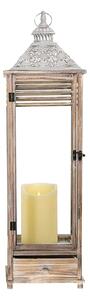 Dřevěný lucerna s krajkovou ozdobou se šuplíkem MSL3373 - hnědý (31x31x109 cm) venkovský stylu