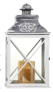 Dřevěný lucerna s plechovou stříškou MSL3129 - bílý (37x26x69 cm) venkovský stylu