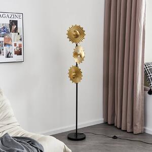 Stojací lampa Lindby Senmia ve zlaté barvě, třílamelová