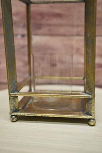 Kovová lucerna se sklem (17x17x42,5cm) - zlatá venkovský stylu
