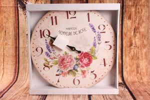 Dřevěné nástěnné hodiny "SENTEURS DE ROSE" (p. 33cm) provensálský stylu