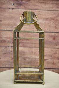 Kovová lucerna se sklem (17x17x42,5cm) - zlatá venkovský stylu