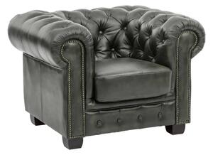 Masivní křeslo Chesterfield z pravé kůže, zelené – 100×90×72 cm