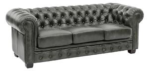 Masivní třímístná pohovka Chesterfield z pravé kůže, zelená – 200×90×72 cm
