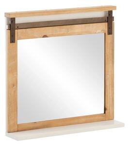 Masivní koupelnové zrcadlo Capera z borovice a MDF, lakované, bílé/hnědé – 70x70 cm