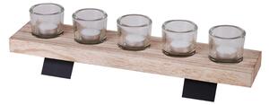 DOCHTMANN Svícen dřevo, sklo, kov, 46x10x12,5cm, 5 svíček