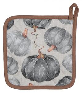 Šedo-béžová bavlněná chňapka / podložka pod hrnec s dýněmi Country Style Pumpkin – 20x20 cm