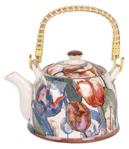 Porcelánová konvička na čaj se sítkem s akvarelovým motivem – 800 ml