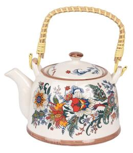 Porcelánová konvička na čaj se sítkem s folklorním rostlinným motivem – 800 ml
