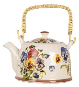 Porcelánová konvička na čaj se sítkem s motivem barevné macešky – 800 ml