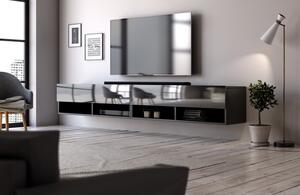 Závěsný TV stolek DANTE 200cm černý lesk/mat