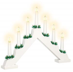 LED vánoční svícen - 7 svíček, 30cm, 2xAA, bílý