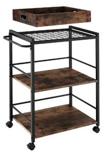 Tectake Servírovací vozík Worcester 65x41,5x87cm - Industriální dřevo tmavé, rustikální