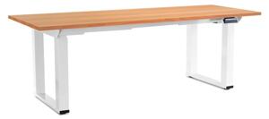 Výškově nastavitelný stůl OfficeTech Strong 200 x 80 cm, bílá podnož, buk
