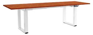 Výškově nastavitelný stůl OfficeTech Strong 240 x 80 cm, bílá podnož, třešeň