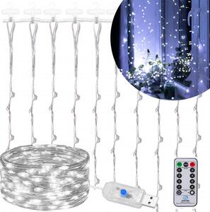 LED Nano světelný závěs - 2x2m, 200LED, 8 funkcí, ovladač, USB, IP44, studená bílá