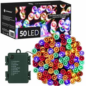 LED světelný řetěz - 5,5m, 50LED, 8 funkcí, 3xAA, IP44, multicolor