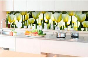 DIMEX | Fototapeta do kuchyně Bílé tulipány KI-350-009 | 350 x 60 cm | zelená, bílá, žlutá